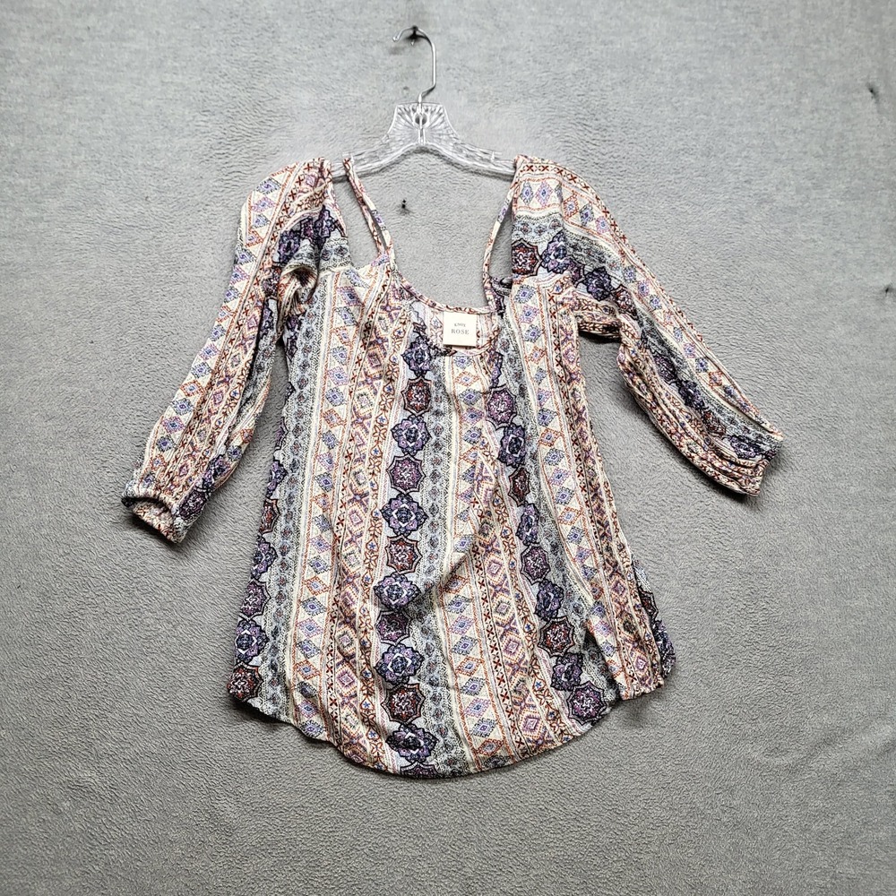 Knox Rose Women Blouse XL Multicolor Geometric Bohemian Cold Shoulder